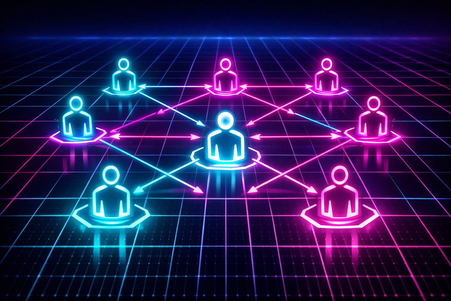 Neon ızgara üzerinde takım stratejisi konsepti